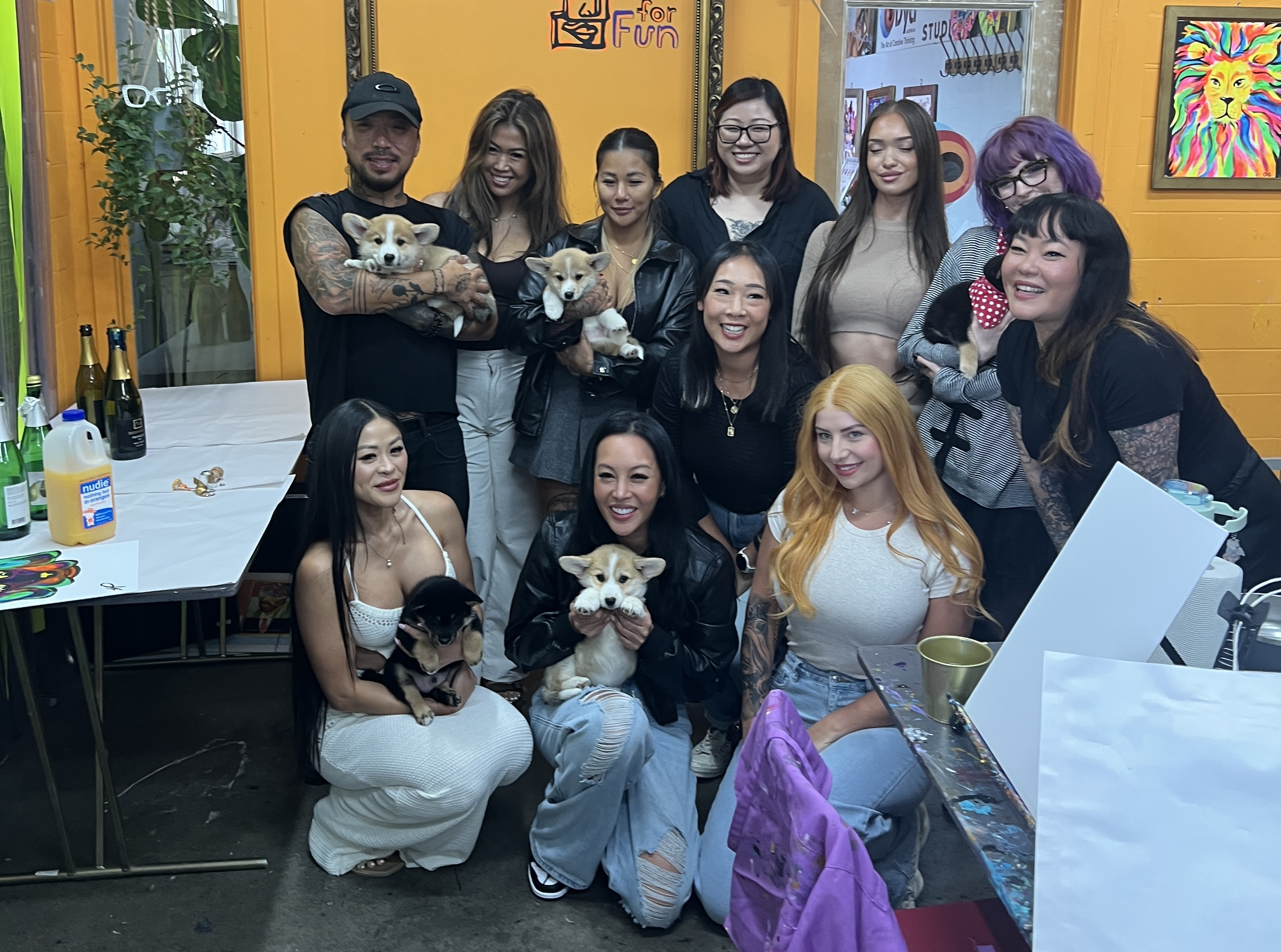 Corporate wellness event with puppy therapy